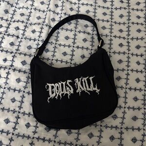 Dolls Kill Black Shoulder Bag with White Lettering